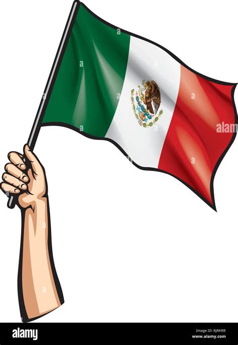 Bandera Mexicana y mano sobre fondo blanco. Ilustración vectorial ...