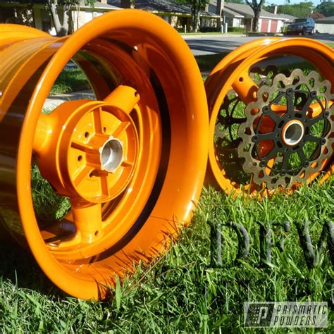 Suzuki Hayabusa Motorcycle Wheels Coated In Celestial Orange | Gallery Project | Prismatic Powders