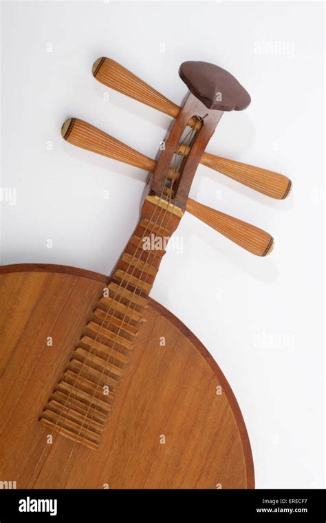 Chinese Moon shaped lute, or moon guitar. Yueh chin. Yueqin. Detail of ...