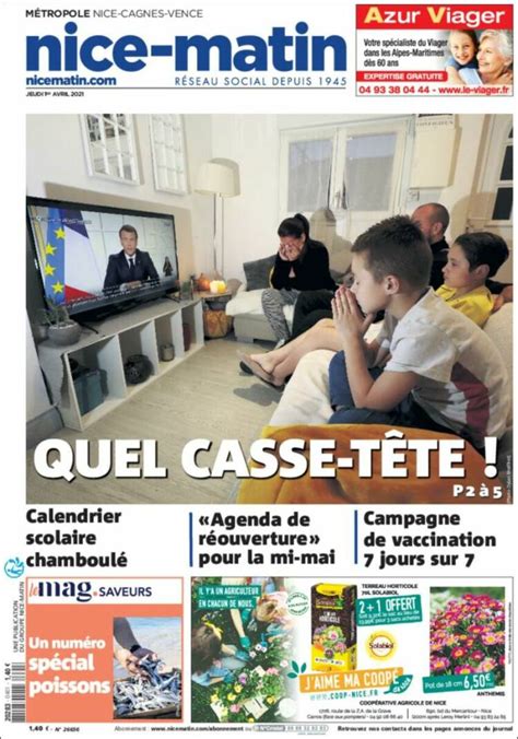 Journal Nice-Matin (France). Les Unes des journaux de France. Édition ...