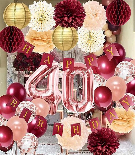 Buy 40th Birthday Decorations for Women Fall Burdy Rose Gold 40th Birthday Party Supplies Polka ...