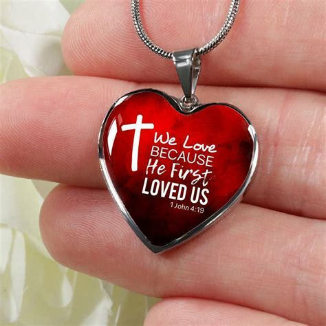 God Loved Us First Christian Necklace Bible Verse Heart Pendant Necklace - Necklaces & Pendants