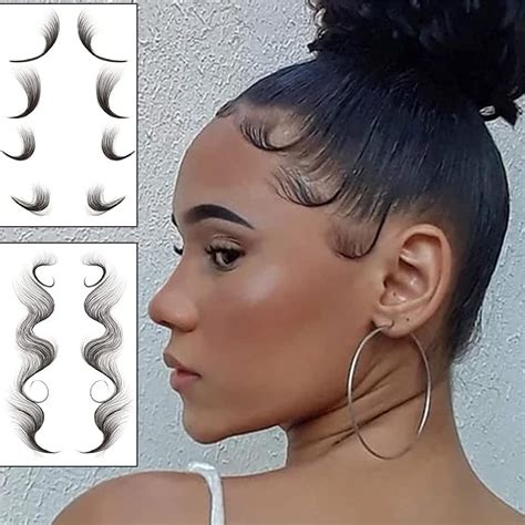 Fake Edges Baby Hair Temporary Tattoo Side Bang Stickers,2 Styles Popular Waterproof Fake Hair ...