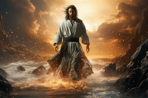 Jesus christ god walks on water miracle | Premium AI-generated image