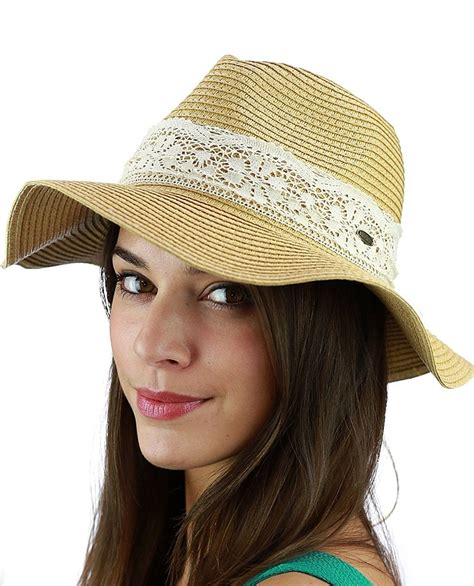 Women's Paper Woven Panama Sun Beach Hat with Lace Trim- Natural - C117YNREUKU - Hats & Caps ...