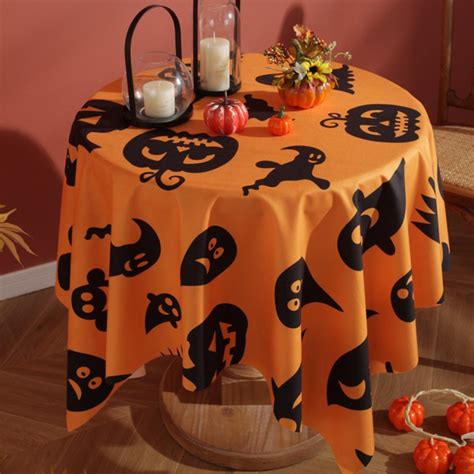 Halloween Tablecloth Retro Orange Cotton And Linen Pumpkin Skull ...