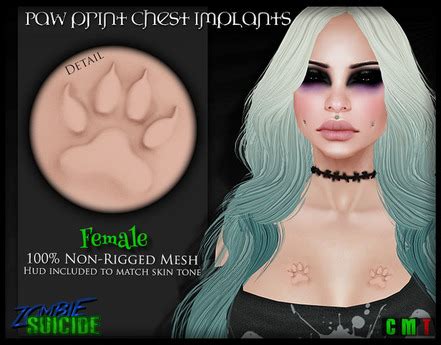 Second Life Marketplace - :Z.S: Paw Print Chest Implant - Female