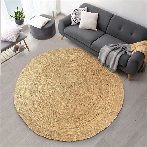 Signature Loom Handcrafted Farmhouse Jute Accent Rug (3 ft Round) - Soft & Comfortable Jute Area ...