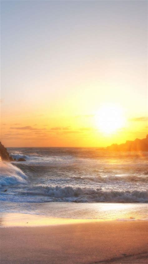 Rough Sea Beach Shining Sun iPhone 8 Wallpapers Free Download