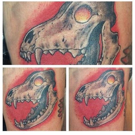 Coyote skull with red background tattoo by Ethan Pease. Lucky 13 RVA ...