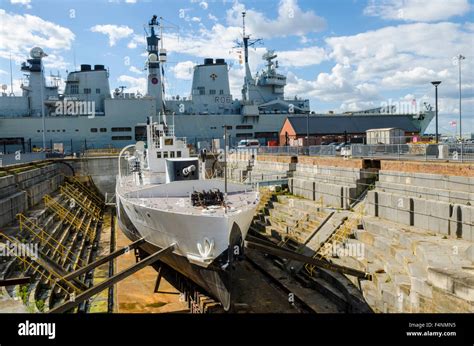 HMS M33 First World War Warship in dry dock at Portsmouth Historic Stock Photo, Royalty Free ...