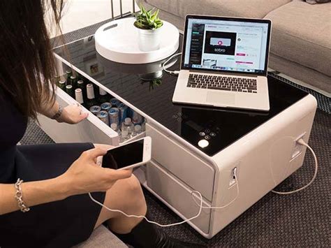 Sobro Coffee Table with Built-in Refrigerator, Bluetooth Speaker, Charging Station, LED Light ...