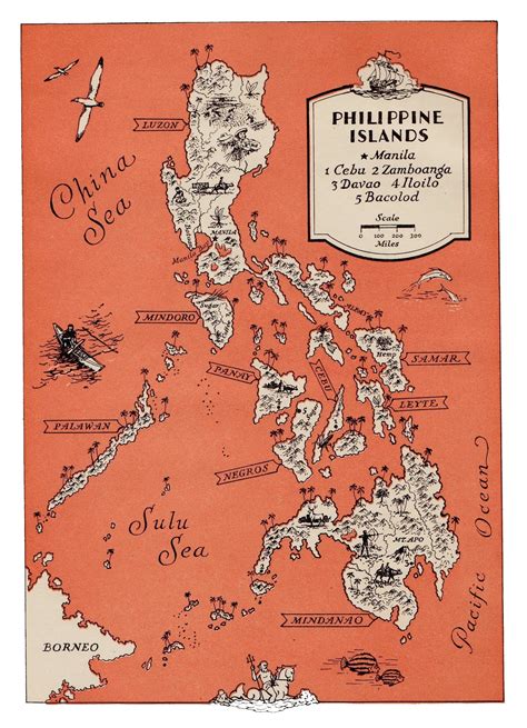 1940s philippines picture map print philippine islands gallery wall art beach house decor ...