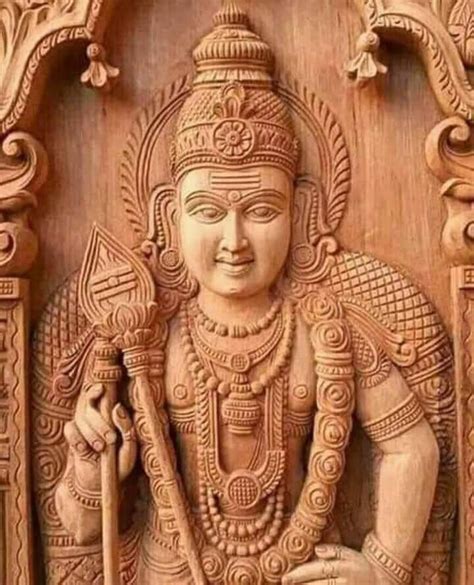 Intricately Carved Wooden Sculpture of Lord Murugan