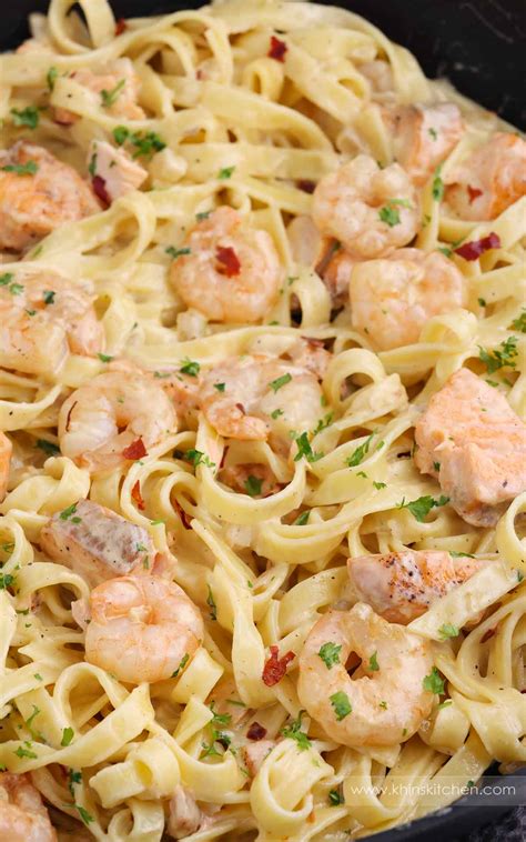 Salmon and Prawn Pasta - Khin's Kitchen