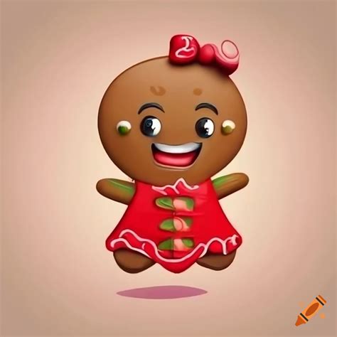 Cute gingerbread character with a red dress on Craiyon