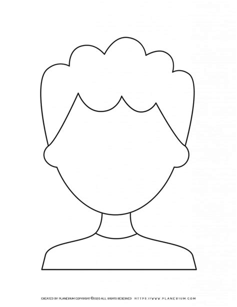 Boy Face Template - Curly Hair | Blank Template for Drawing and Coloring