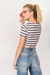 White Crop Top - Knot Front Crop Top - White Striped Crop Top