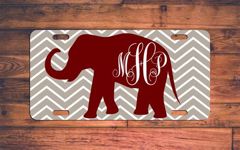 Monogrammed Alabama License Plate AL Custom Chevron Roll Tide