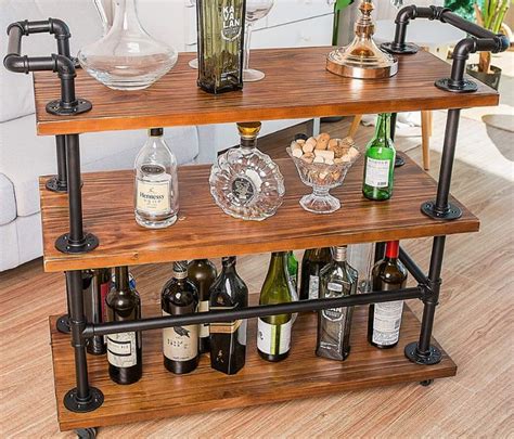 Industrial Bar Carts/Serving Carts/Kitchen Carts/Wine Rack Carts on Wheels with Storage ...