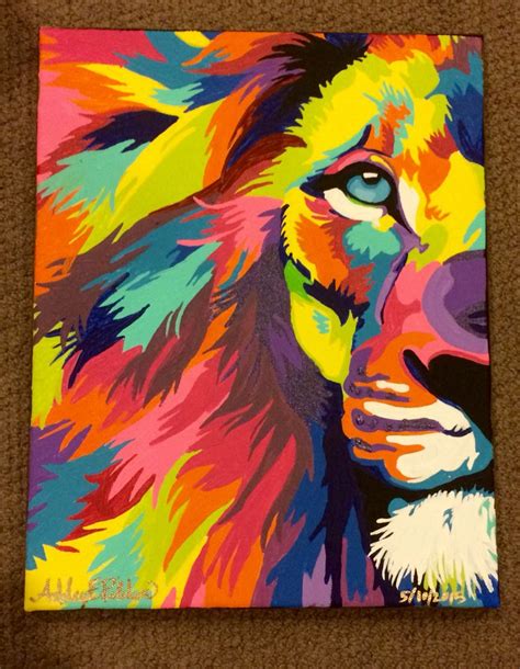 11x14" acrylic on canvas colorful lion abstract painting 05/10/2015 ...