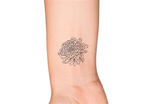 November Birth Month Flower: Chrysanthemum Temporary Tattoo Birth Flower Outline Tattoo Feminine ...