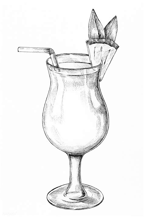 Download premium illustration of Hand drawn glass of pineapple cocktail | How to draw hands ...