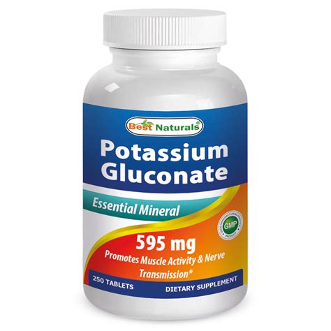 Best Naturals Potassium Gluconate Supplement 595 mg 250 Tablets - Walmart.com - Walmart.com