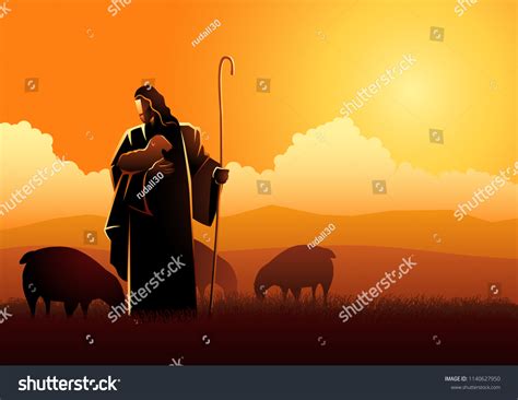 Biblical Vector Illustration Jesus Shepherd Stock Vector (Royalty Free) 1140627950