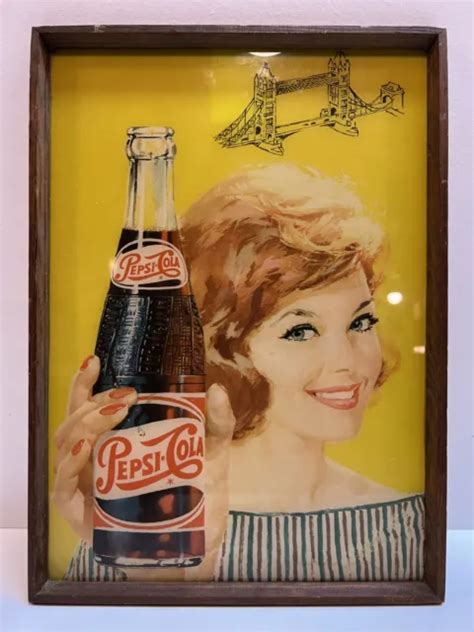 VINTAGE PEPSI COLA Glass Sign Old Store Display Advertising Soda Pop ...