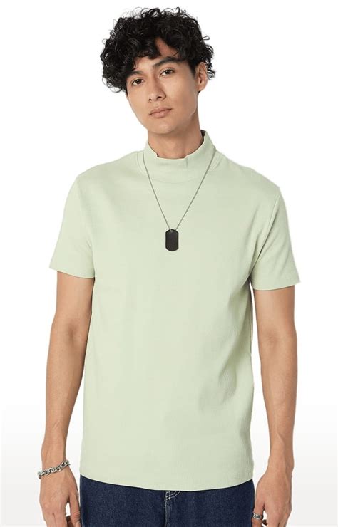 Men's Mint Green Cotton Textured Regular T-Shirt