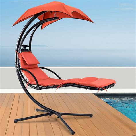 Gymax Hanging Chaise Lounger Chair Arc Stand Porch Swing Hammock Chair ...