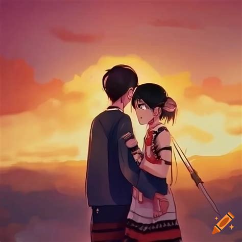 Anime style sunset of a cute couple on Craiyon