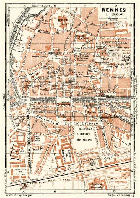 Old map of Rennes in 1913. Buy vintage map replica poster print or ...