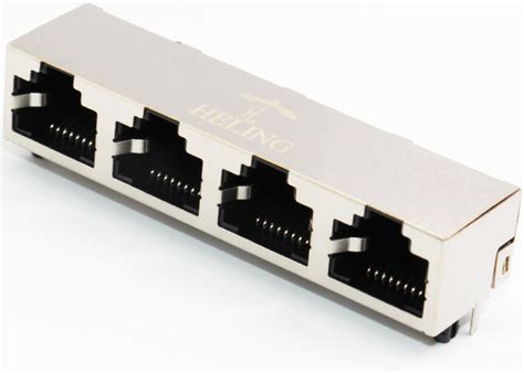 1 * N RJ45 Multiple Port Connectors , Right Angle Tab Up RJ45 Multiport Connector