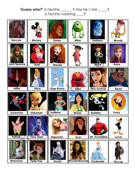 Guess who cartoon characters - ESL worksheet by ibraim1390