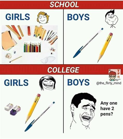 funny boys vs girls in school and college | Funny school memes, Funny ...