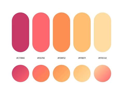 Orange, yellow, pink color schemes & gradient palettes | Orange color palettes, Hex color ...