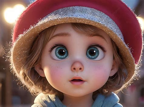 The Wallpaper Of Little Girl With Red Hat Has Big Eyes That Sparkle Light Background, Girl, Red ...