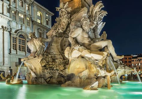 Fountains on Piazza Navona in Rome. Fountain of the Four Rivers