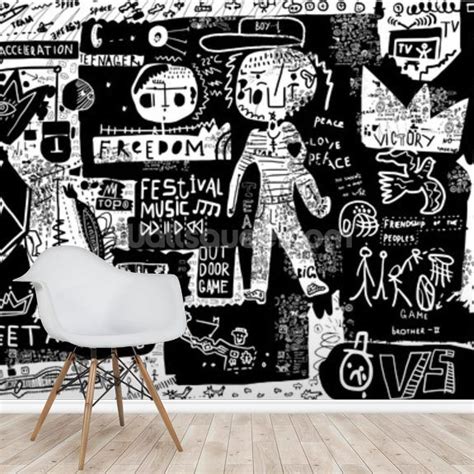 Music Black And White Graffiti Wallpaper - Mural Wall