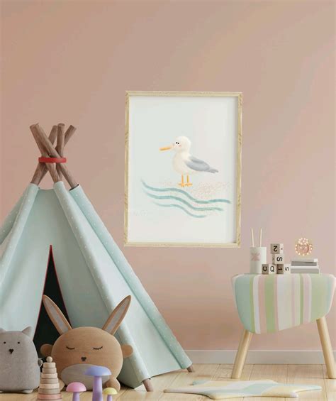 Ocean Nursery Decor Nautical Nursery Wall Art Seagull Beach - Etsy