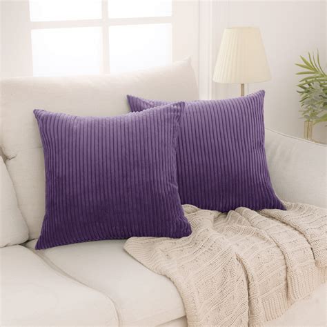 Deconovo Purple Throw Pillow Cover 18x18 in Corduroy Square Cushion ...