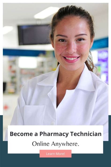 a woman in white lab coat smiling at the camera with text that reads become a pharmacy ...