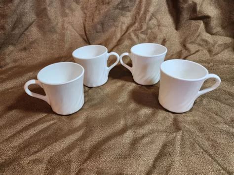 CORELLE COORDINATES WHITE Stoneware Mugs Set Of 4 Coffee Cups Swirl $14.00 - PicClick