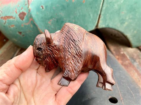 Small Vintage Ironwood Wood Carving Bison Buffalo Figurine, Northern ...