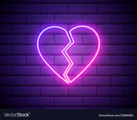 Broken heart neon light icon heartbreak glowing Vector Image