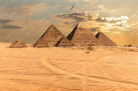 Premium Photo | Sunset over the Pyramids of Giza, Egypt.