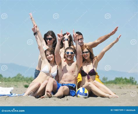 Happy People Group Have Fun and Running on Beach Stock Image - Image of sport, friendship: 19807399