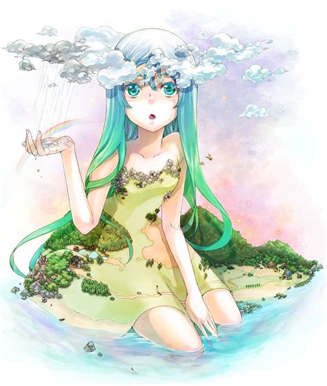 aqua_eyes aqua_hair blue_hair cloud clouds colored_eyelashes eyelashes forest giantess gradient ...